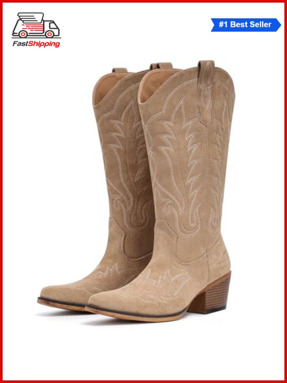 ✨ Women's Western Mid Calf Cowgirl Boots Faux Leather Snip Toe Embroidered